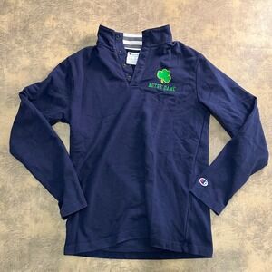 Champion Pullover Henley Mens Small Navy Notre Dame Fighting Irish Shamrock Logo